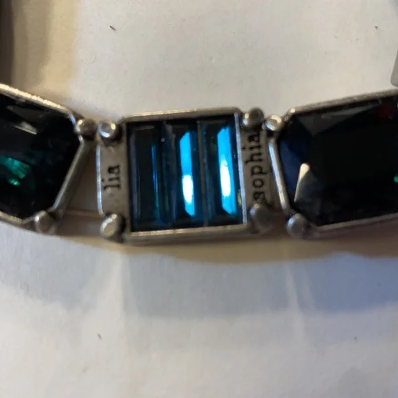 Lia Sophia Silver Black Bracelet Black Rhinestones Stretchy Type Band Vintage - Picture 3 of 4